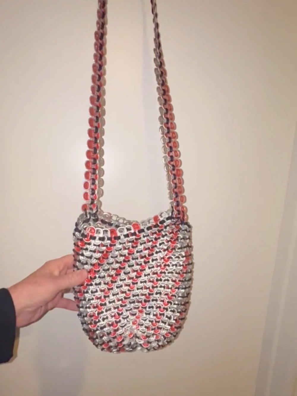 Vintage Budweiser Red and Silver Pop Tab Crossbody Bag 70’s